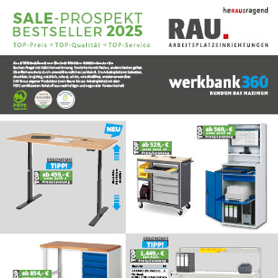 Titelseite des Sale-Prospekts 2024 von werkbank360 mit verschiedenen Arbeitsplatzeinrichtungen und Angeboten.